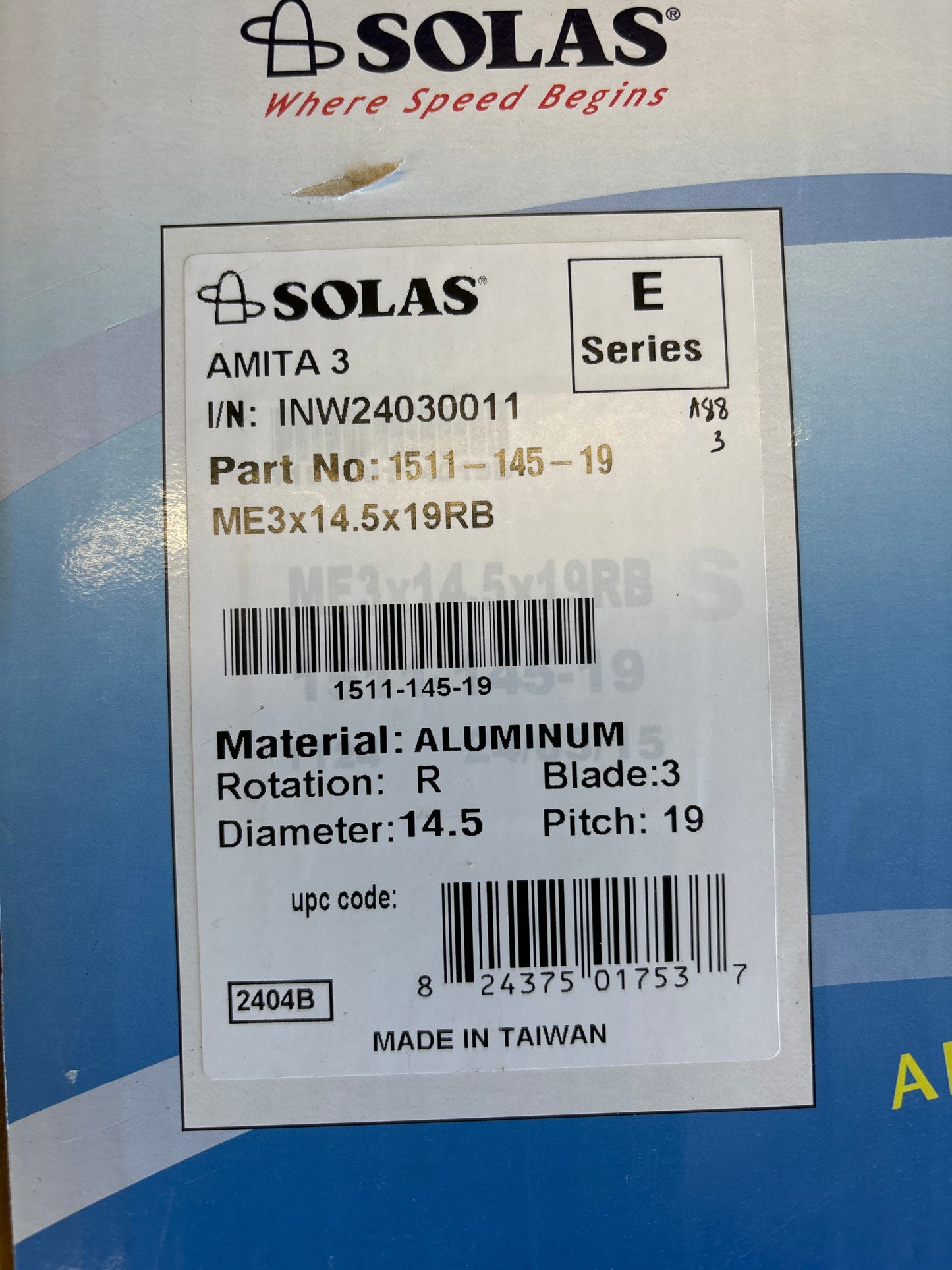 SOLAS 3 Blade Aluminium Propeller 1511-145-19