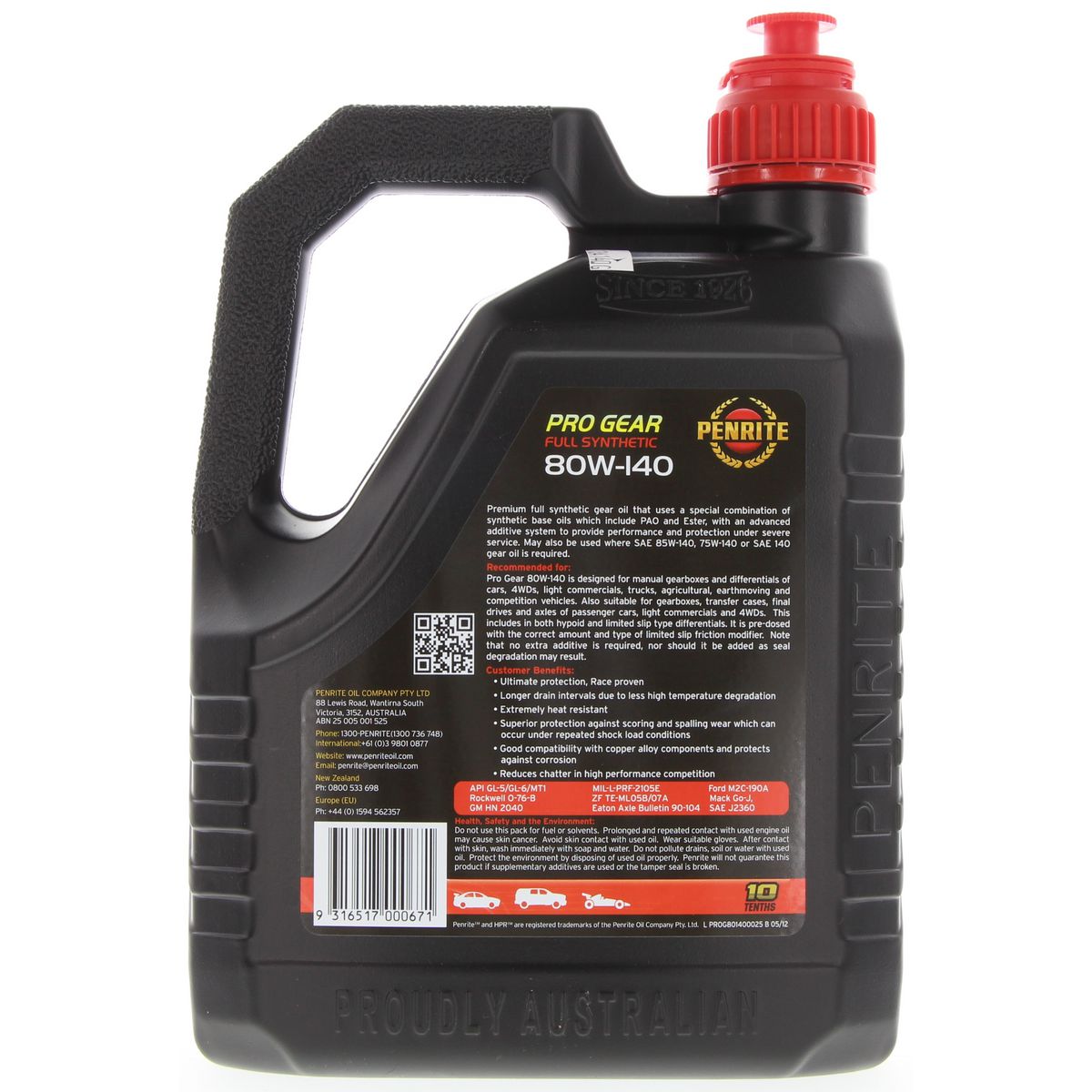 Penrite Pro Gear 80W-140 Full Synthetic Gear Oil 2.5L