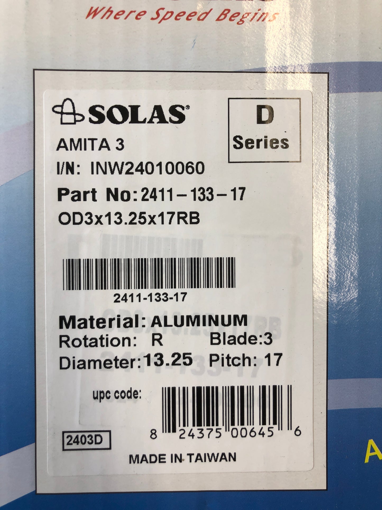 SOLAS 3 Blade Aluminium Propeller 2411-133-17