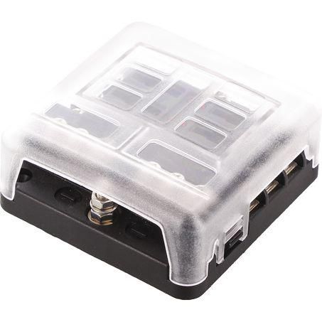 OEX Standard Blade 6 Way Fuse Box 150A at 12V, Negative Busbar