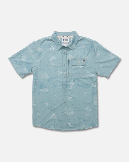 Salty Crew Flagship UV Button Up Short Sleeve Shirt - Marine