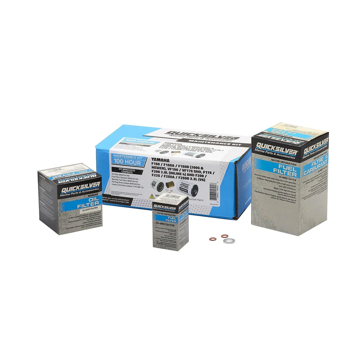 Quicksilver 8M0222224 100 Hour Maintenance Kit for Yamaha Various 150/175/200/225/250 Outboards