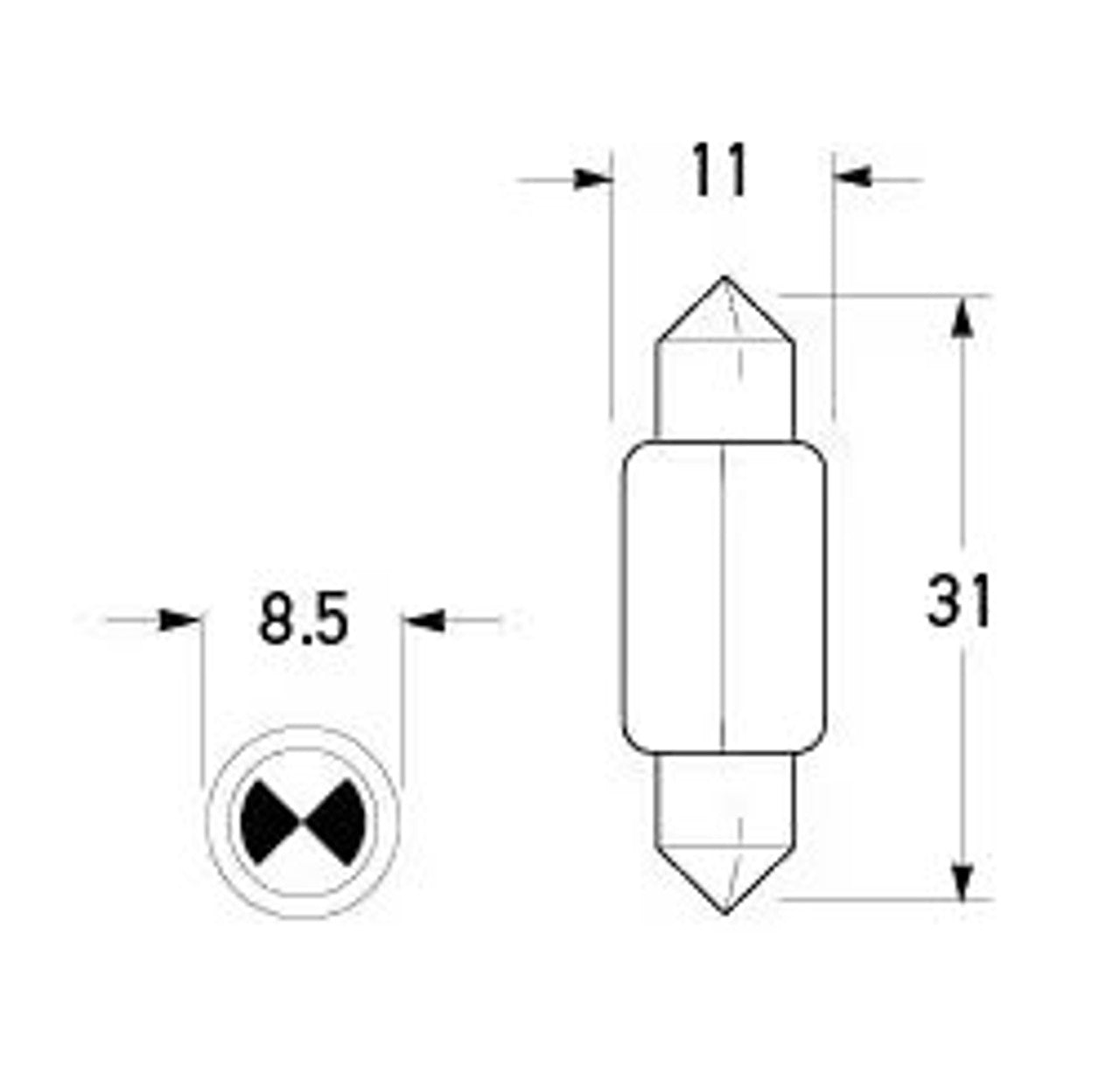 Hella Festoon Bulb 12V 10W - 11 x 31mm