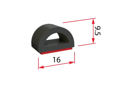 Self Adhesive EPDM Sponge Extrusion Seal 16mm x 9.5mm - 1mtr lengths