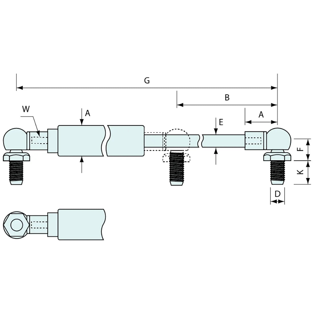 Gas Strut Adjustable Pressure Stainless Steel 432mm